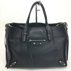 BALENCIAGA Paper Handbag Shoulder Bag Leather Black